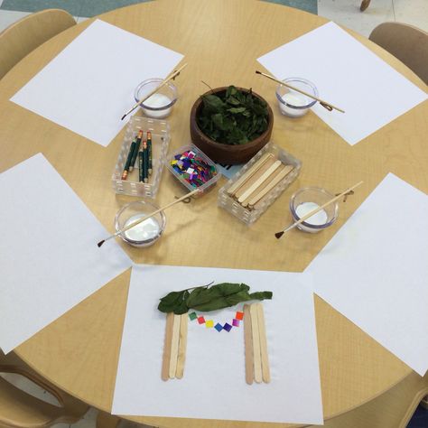 Sukkot unit- sukkah collage! Sukkot Projects Preschool, Sukkot Crafts For Preschoolers, Sukkah Crafts For Kids, Reggio Sukkot, Sukkot Preschool Activities, Sukkot Activities For Kids, Sukkot Crafts Preschool, Sukkot Preschool, Sukkot Crafts For Kids