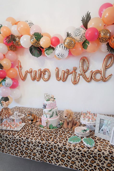 Wild One And Two Wild Birthday, Two Wild Birthday Dessert Table, Wild About Two Birthday, Kids 2nd Birthday Party Ideas, Two The Zoo Birthday Party Girl, Zoo Second Birthday Party, Shes Two Wild Birthday Party, 2 Girl Birthday Theme, Two Wild Cheetah Birthday