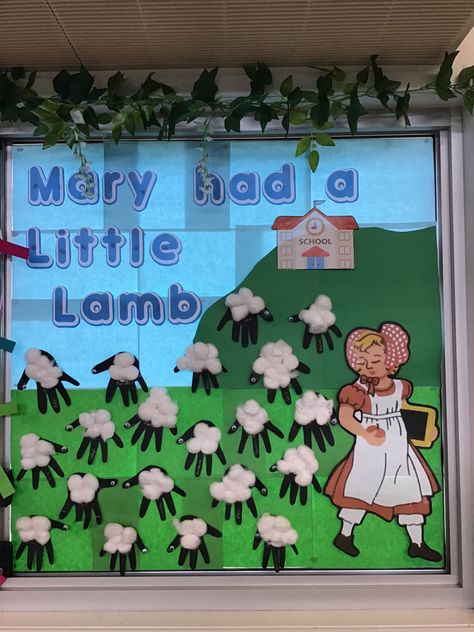 Nursery Rhymes Bulletin Boards Ideas, Nursery Rhyme Classroom Theme, Nursery Rhyme Bulletin Boards, Nursery Rhyme Display Boards, Nursery Rhyme Decorations, Craft Exhibition, Toddler Bulletin Boards, Nursery Rhymes Preschool Crafts, Lamb Craft