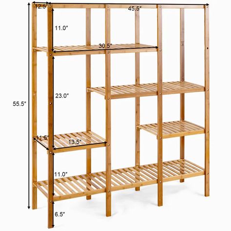 Project Tidy Amy 55.5"H x 45.5'' W Shelving Unit & Reviews | Wayfair 4 Shelf Bookcase, Bamboo Shelf, Bamboo Construction, Wicker Shelf, Support Plante, Wood Plant Stand, Living Room Balcony, Bamboo Plants, Shelf Storage