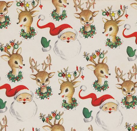 Vintage Christmas Wrapping Paper ~ Santa and Reindeer Images Noêl Vintages, Vintage Christmas Wrapping Paper, Christmas Ephemera, Vintage Christmas Images, Vintage Wrapping Paper, Old Fashioned Christmas, Christmas Memory, Noel Christmas, Vintage Christmas Cards