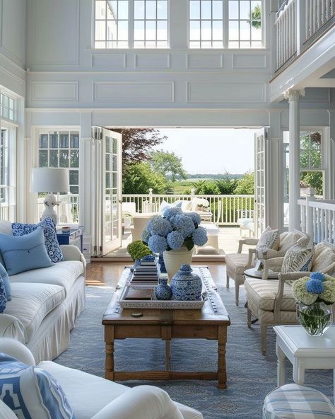 52 Elegant Blue and White Living Room Design and Decor Ideas – CreativeBooster Blue Sunroom, Living Room Decor Pieces, Hamptons Living Room, Room Decor Tips, Living Room Decor Tips, Basement Redo, Blue And White Living Room, Glam Living Room Decor, Contemporary Decor Living Room