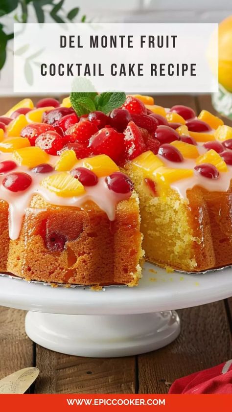 Del Monte Fruit Cocktail Cake Recipe – Epic Cooker Recipes With Fruit Cocktail, Fruit Cocktail Cake, Cocktail Cake, Pie Crumble, Fruit Cocktail, Pineapple Recipes, Fruitcake Recipes, Canned Fruit, Different Fruits