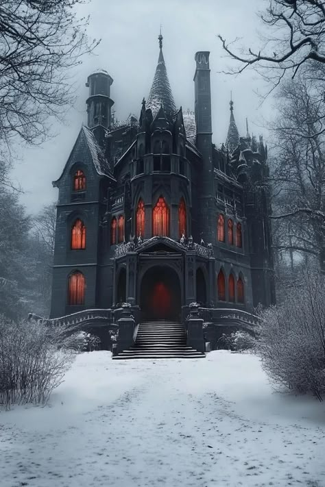 Vampire Home Aesthetic, Vampire House Aesthetic, Spooky Buildings, House Built Into Hillside, Cozy Painting, Modern English Cottage, Vampire House, Mansion Aesthetic, Sustainable House Design