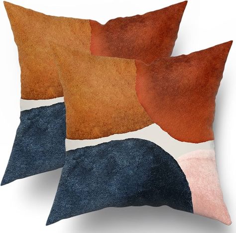 Amazon.com: Boho Navy Blue Orange Pillow Covers 16x16 Set of 2 Modern Abstract Geometric Print Decorative Throw Pillows Mid Century Style PillowCase Square Cotton Farmhouse Cushion Case Decor for Couch Sofa Bed : Home & Kitchen Burnt Orange Throw Pillows, Blue Floral Pillows, Orange Pillow Covers, Brown Pillow Covers, Pink Pillow Covers, Orange Pillow, Geometric Pillow Covers, Yellow Throw Pillows, Floral Pillowcase