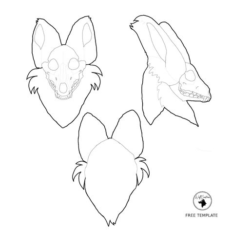 This is a fursuit skulldog reference sheet template. Front view, side view, back view. Skulldog Base, Fursuit Template, Dino Mask Reference Sheet, Fursona Template, Skull Dog Drawing Base, Fursuit Reference Sheet Base, Fursuit Base Drawing, Fursuit Head Base Drawing, Fursuit Head Base Template