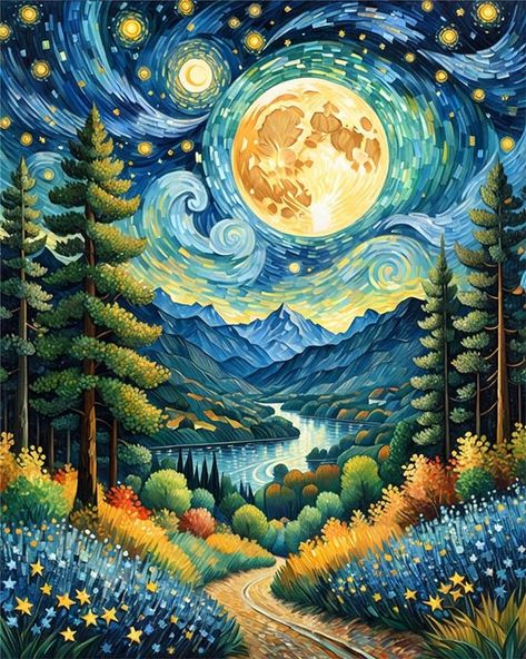 Amazon.com: ldazao Moon Paint by Numbers Kit for Adults Beginner Forest Adult Paint by Number Kits On Canvas Adults' Paint-by-Number Kits DIY Oil Painting Kits for Gift Home Wall Decor 16x20 Inch Paint And Sip Ideas, Moon Painting, Canvas Painting Landscape, Night Landscape, Van Gogh Art, Forest Painting, Hur Man Målar, Paint And Sip, Art Patterns