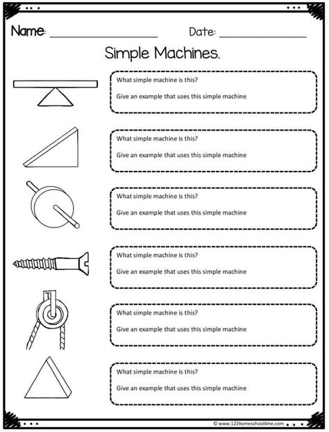 FREE Simple Machine Worksheets Simple Machines Kindergarten, Simple Machine Worksheets, Solar System Science Project, Forces And Simple Machines Grade 5, Simple Machines Wedge Examples, 6 Simple Machines, Simple Machine Projects, Simple Machines Activities, Balloon Science Experiments