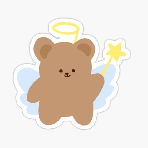 Korean Bear Stickers, Bear Aesthetic, Sticker Printable, Angel Bear, Bear Sticker, Bear Drawing, Cartoon Artwork, Aesthetic Sticker, Shrinky Dink