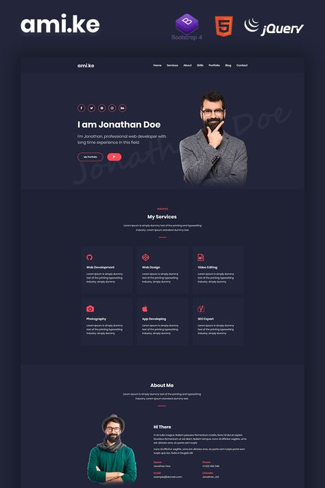 Amike is personal portfolio template based opn bootstrap 4. it has all section that you wish for Portfolio, , resume ,Business and Company site. Amike is fully #Ad #based #opn #bootstrap #template Web Developer Portfolio, Cv Website, Resume Business, Web Design Inspiration Portfolio, Personal Website Portfolio, Design Sites, Web Portfolio, Portfolio Website Template, Portfolio Resume