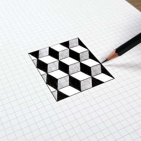 Howard Lee - How to Draw - Easy 3D Illusions & Art Designs Zentangle 3d Illusions, Graph Paper Art Easy 3d, Squared Paper Art, Illusion Drawings Easy, Optical Art Drawing Easy, 3d Square Drawing, Geometric Designs Art Creative, Graphic Paper Drawing, 3d Drawings 3d Artwork