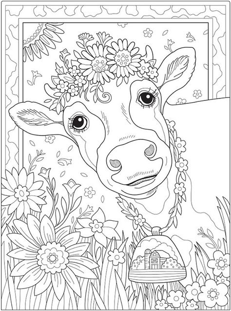 Dover Coloring Pages, Dover Publications Coloring, Cow Coloring Pages, Adult Colouring Printables, Love Coloring Pages, Spring Coloring Pages, Adult Coloring Designs, Dover Publications, Detailed Coloring Pages