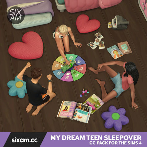 Decorate your Sims' sleepover space with heart pillows, polaroids, and glowing string lights. The My Dream Teen Sleepover CC Pack is ready for Early Access! 🛋️✨ Sims 4 Around The Sims 4, Sims 4 Polaroid Mod, Sims 4 Gameplay Ideas Family, Ts4 Pillows Cc, Sims 4 Journal Cc, Sims 4 Sleepover Cc, Sims 4 Conversation Pit, Sixam Cc Sims 4, Sims 4 Board Games Cc