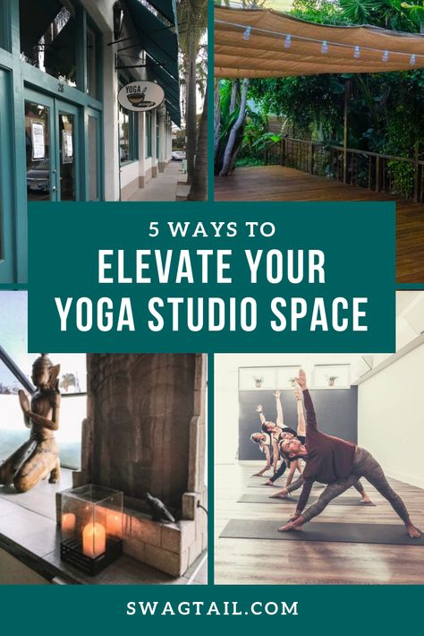 5 IDEAS TO ELEVATE YOUR YOGA STUDIO SPACE - Swagtail Back Porch Yoga Space, Yoga Studio And Juice Bar, Best Yoga Studio Design, Yoga And Massage Studio, Yoga Studio Lobby Design, Yoga Studio Bathroom Ideas, Yoga Wellness Studio, Yoga Studio Entrance, Home Yoga Studio Design Ideas