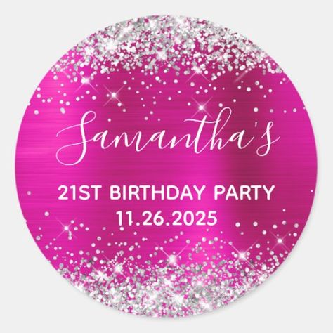 $7.25 | Her 21st Birthday Hot Pink and Silver Glitter #girly, ombre, glamorous, 21st birthday party, twenty-first birthday, twenty one years old, hot pink foil, bright fuchsia pink, silver glitter, elegant modern Twenty First Birthday, 21st Birthday Party, Pink Foil, Birthday Party 21, Daughter Quotes, Pink And Silver, Birthday Stickers, Best Friend Quotes, Fuchsia Pink