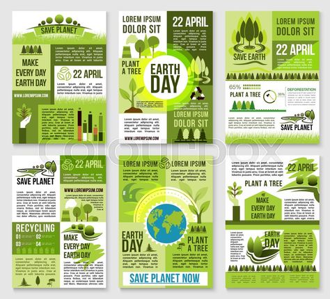 Stock vector of 'Earth Day poster template. Save planet banner with earth globe, green nature landscape, eco house, tree planting and recycling symbols. World environment protection day invitation card design' Green Nature Landscape, World Environment Day Posters, Earth Day Poster, Brochure Examples, Save Planet, Earth Day Posters, Environment Protection, Ecology Design, Recycle Symbol