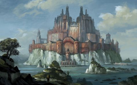 Island Castle, Fantasy Castles, Rpg World, Computer Wallpapers, City Sky, Wallpapers Desktop, Rpg Map, Location Inspiration, Fantasy Island