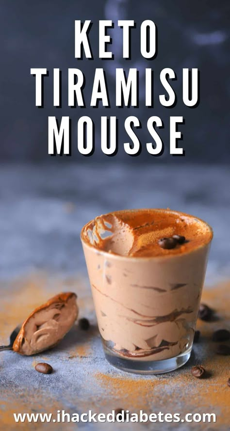 A creamy and delicious keto tiramisu mousse made with espresso, mascarpone and cocoa powder. See the recipe link for details and nutrition. Espresso Mascarpone, Tiramisu Mousse, Keto Tiramisu, Low Carb Chocolate Mousse, Keto Pudding, Mascarpone Recipes, Chocolate Tiramisu, Mascarpone Creme, Desserts Keto