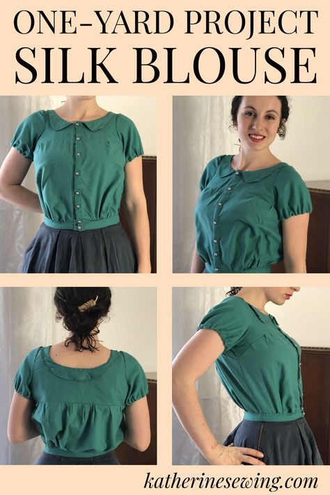 Hand Sewing Clothes Dresses, Vintage Blouse Sewing Pattern Free, Easy Blouse Patterns To Sew Free, How To Sew A Blouse For Beginners, One Yard Sewing Projects Clothing, Easy Vintage Sewing Patterns, Goblincore Sewing Pattern, Cottagecore Shirt Pattern, Cottagecore Blouse Pattern