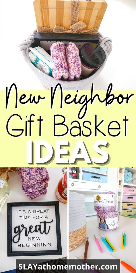 Make your own DIY Welcome Neighbor Basket with goodies - ideas to help you welcome your new neighbors to the area! #slayathomemother #giftbasket #giftbasketideas Welcome Basket Ideas, Welcome Neighbor, Welcome Gift Basket, Welcome New Neighbors, New Neighbor Gifts, Neighborhood Gifts, Amazon Christmas Gifts, Welcome Basket, Housewarming Gift Ideas