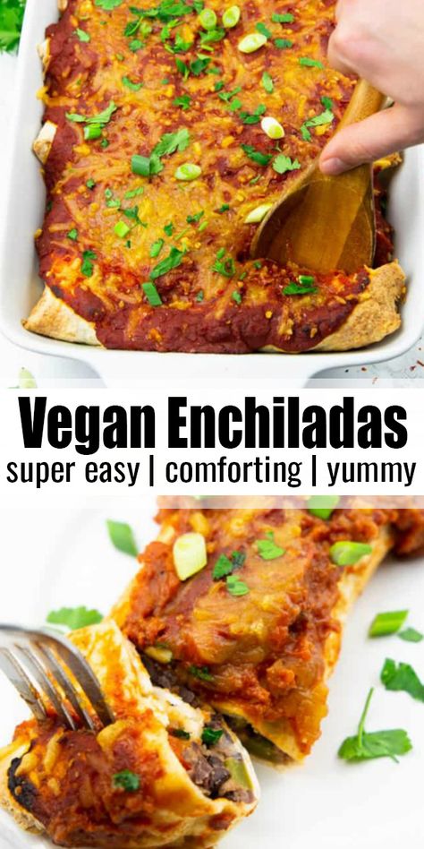 Enchiladas With Black Beans, Uni Meals, Meals Vegetarian, Vegan Enchiladas, Mexican Breakfast Recipes, Vegan Mexican Recipes, Enchiladas Recipe, Vegan Mexican, Vegan Main Dishes