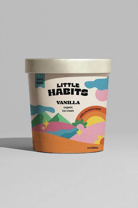 Organic Ice Cream, Graphic Designer Studio, Bucket Design, Milk Brands, Ice Cream Packaging, Ice Cream Design, Ice Cream Brands, Logo Minimalist, Cool Packaging