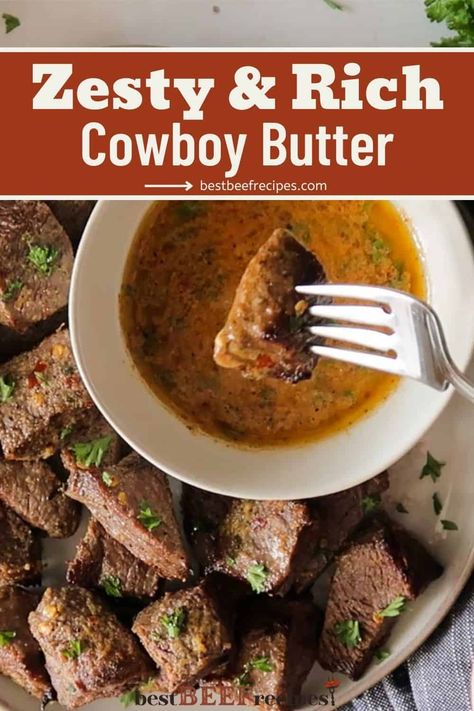 Try out a butter sauce to change all butter sauces with my Cowboy Butter recipe! Perfect for steak and packed with zingy, tangy flavor! via @bestbeefrecipes How To Make Cowboy Butter, Cowboy Butter For Steak, Ostrich Recipes, Cowboy Butter Sauce, Fresh Parsley Recipes, Cowboy Butter Recipe, American Food Recipes, Beef Gravy Recipe, Cowboy Butter