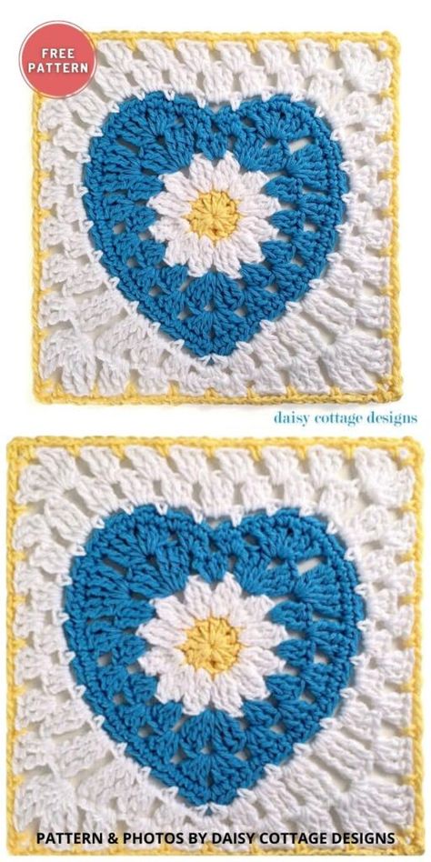 Tipnut.com Patterns, Granny Heart Crochet Pattern Free, Crochet Flower Granny Square Pattern, Heart Granny Square, Granny Square Patterns, Crochet Hearts, Book Sleeves, Granny Square Crochet Patterns Free, Crochet Heart Pattern