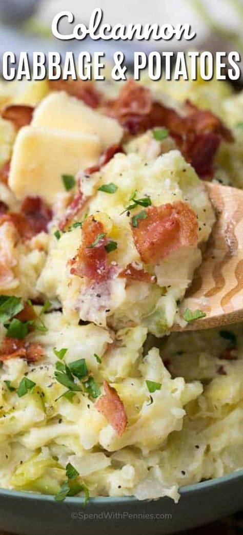 Colcannon is the perfect dish for St. Patrick's Day (or any other day you're craving the best ever comfort food)! Combining the flavors of sweet cabbage, fried onion and creamy mashed potatoes creates a traditional Irish dish that will fill the family and leave them feeling satisfied! #spendwithpennies #colcannon #mashedpotatoes #cabbage #cabbageandbacon #cabbagerecipe #mashedpotatoesrecipe Smashed Cauliflower, Cabbage Fried, Sweet Cabbage, Irish Colcannon, Colcannon Recipe, Cabbage Potatoes, Recipe Cabbage, Irish Dishes, Cabbage And Potatoes