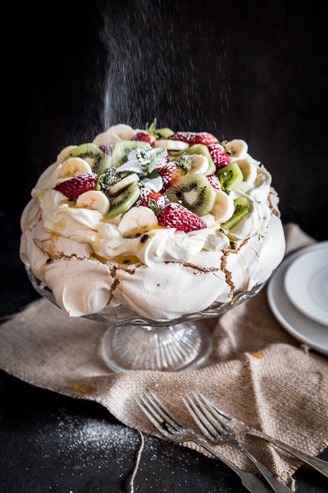 Easy Australian Pavlova Recipe with The Kitchenaid Artisan Mini Mixer - Crunchy meringue with lashings of sweet cream and fruit. | wandercooks.com Australian Pavlova, Australian Pavlova Recipe, Easy Pavlova, Fruit And Whipped Cream, Glutenfri Baking, Kitchenaid Kitchen, Cheesecake Trifle, Electric Skillet, Iron Recipes