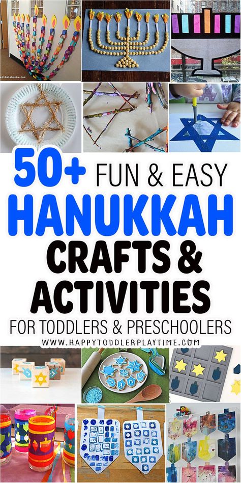 50 Fun & Easy Hanukkah Crafts and Activities for Kids - HAPPY TODDLER PLAYTIME Hannukah Activities, Mother's Day Crafts For Toddlers, Hanukkah Activities Preschool, Hanukkah Crafts For Kids, Chanukah Crafts, Dreidel Craft, Hanukkah Preschool, Hanukkah Activities, Hannukah Crafts