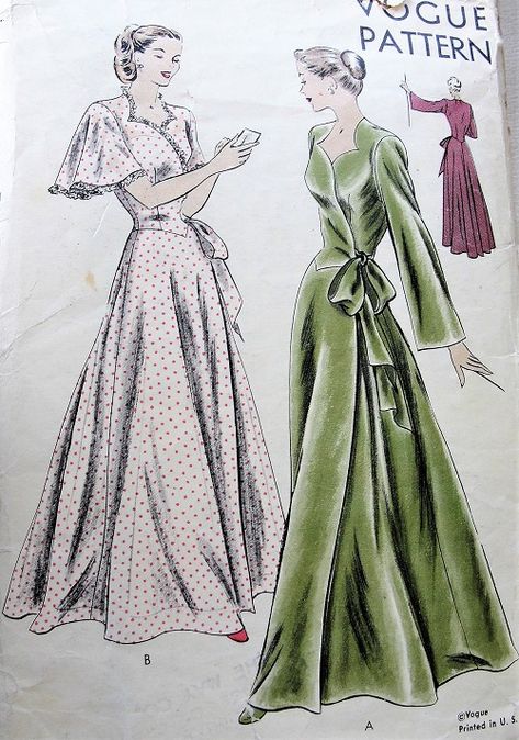 1940s GLAMOROUS Negligee or Housecoat Robe Pattern VOGUE 6140 Easy To Make Two Stunning Styles So Old Hollywood Glam Bust 30 Vintage Lingerie Sewing Pattern Basque Waist, Patron Vintage, Hollywood Film, House Coat, Mode Chanel, Vintage Dress Patterns, Vogue Sewing, Vogue Sewing Patterns, Vogue Pattern