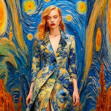 AI Prințesa Digitală on Instagram: "🌌STARRY NIGHT GOWNS⭐️ by @printesa.digitala assisted AI for the VINCENT VAN GOGH series ✨ The iconic tortured artist, Vincent Van Gogh strove to convey his emotional and spiritual state in each of his artworks. Although he sold only one painting during his lifetime, Van Gogh is now one of the most popular artists of all time. His canvases with densely laden, visible brushstrokes rendered in a bright, opulent palette emphasize Van Gogh's personal expression br Van Gogh Inspired Outfit, Starry Night Gown, Van Gogh Dress, Tortured Artist, Painting Dress, Through His Eyes, Starry Night Dress, Tartan Plaid Dress, Van Gogh Irises