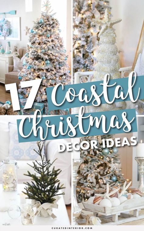 17 Coastal Christmas Decor Ideas #CoastalDecor #ChristmasDecor #CoastalChristmas Coastal Christmas Decorations, Christmas Beach Decor, Beach House Christmas, Beachy Christmas Tree, Beach Christmas Decor, Seaside Christmas, Beach Christmas Trees, Beach Christmas Decorations, Christmas At The Beach