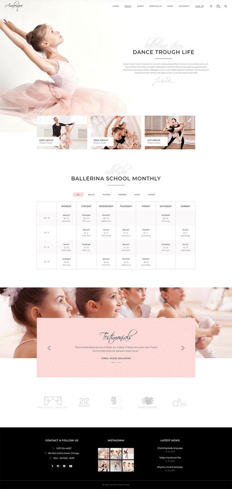 Ballet Logo, Dance Studio Design, Modern Ballet, 1million Dance Studio, Unique Website Design, Dance Logo, Dance Studios, Ballet Studio, Theme Wordpress