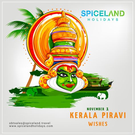 Today November 1, 61 st anniversary of the creation of Kerala state. Spiceland Holidays wishing you all a very Happy and Prosperous Kerala Formation Day.  #bday #Kerala #enjoyde #keralapiravi #godsowncountry #spiceland #spicelandholidays #tours #travels #tourism Kerala State Drawing, Keralapiravi Poster Drawing, Kerala Piravi Drawings, Kerala Piravi, Diwali Design, Train Illustration, Modern Art Canvas Painting, Kerala Tourism, Travel Drawing