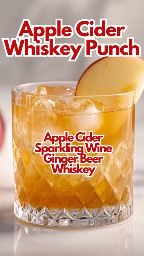 Apple Cider Whiskey Punch Halloween Whiskey Drinks, Halloween Whiskey, Beer Punch, Whiskey Punch, Fall Punch Recipes, Apple Cider Whiskey, Ginger Beer Drinks, Apple Cider Cocktail, Cider Cocktails