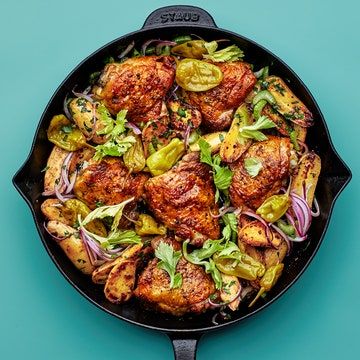 Peperoncini Chicken, Bon Appetit Recipes, Warm Potato Salads, One Pan Chicken, How To Cook Mushrooms, Pan Chicken, Favorite Chicken, How To Cook Potatoes, Raw Vegetables