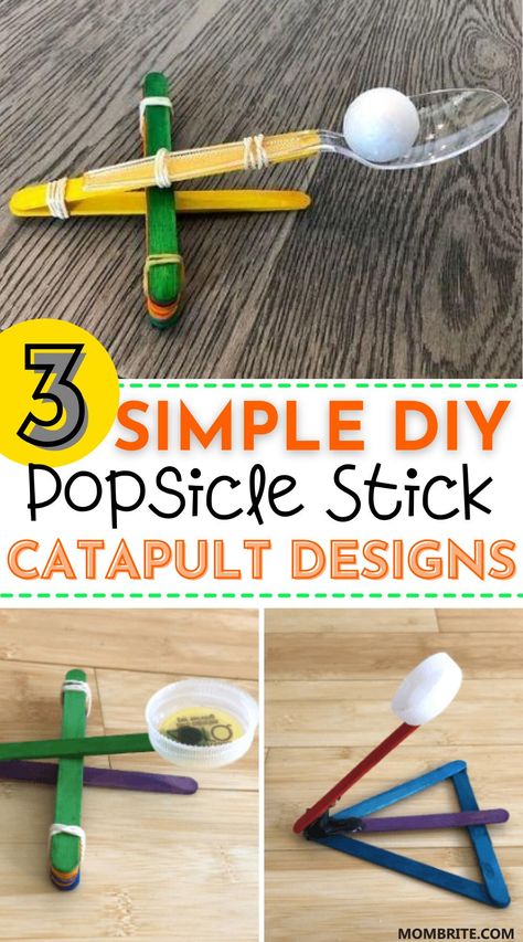 Popsicle Catapult, Catapult Craft, Catapult For Kids, Diy Catapult, Simple Machine Projects, Popsicle Stick Catapult, Crafts For Beginners, Diy Popsicle, Stem Crafts