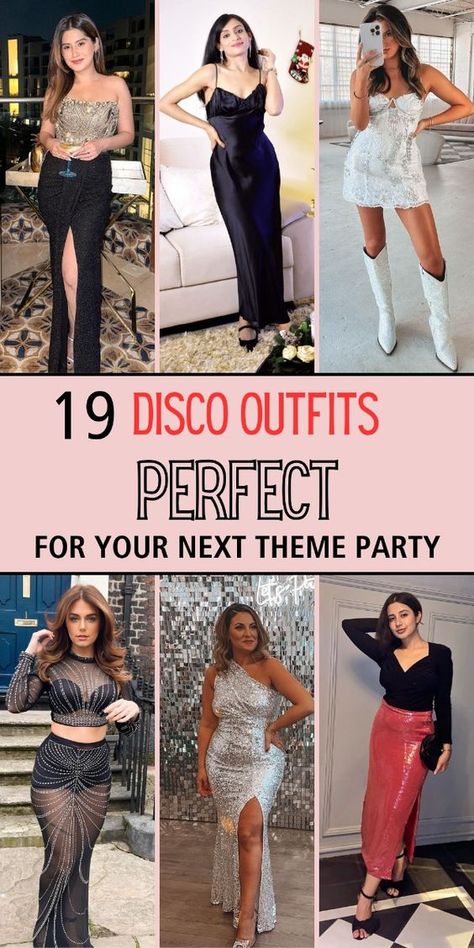 Ready to boogie down at your next disco-themed party? Discover 19 fabulous disco outfits that will make you the star of the dance floor and transport you back to the groovy 70s! 70s Fashion Disco Parties, Disco Themed Party Outfit, Decades Party Outfit, Disco Party Outfit Women, Disco Theme Party Outfit, Disco Outfit Ideas, Disco Outfit For Women, Disco Party Outfit Ideas, 70s Disco Party Outfit