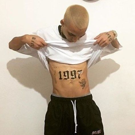 Chest And Belly Tattoo Men, Birth Year Chest Tattoo, Birth Year Tattoo Stomach, Birth Year Tattoo Men, Mens Stomach Tattoo, Birth Year Tattoo, Birthdate Tattoo, Year Tattoo, Symmetrical Tattoo