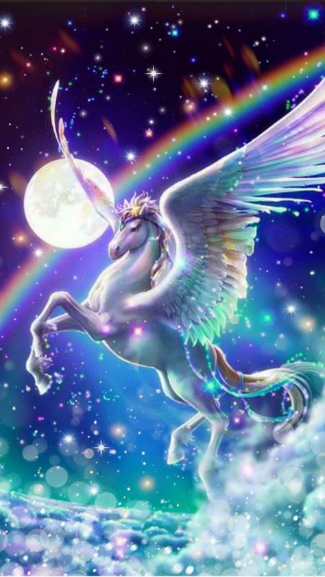 Rainbow Unicorn Wallpaper, Wallpaper Unicorn, Unicorn Picture, Pegasus Art, Kawaii Pics, Unicorn Wallpaper Cute, Unicorn Artwork, Unicorn Images, Unicorn Painting