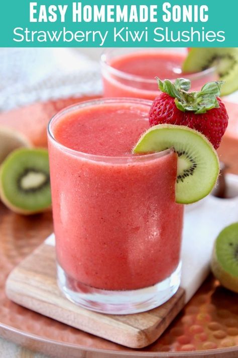 Strawberry And Kiwi Smoothie, Strawberry Kiwi Smoothie Recipe, Easy Fruit Smoothie Recipes, Strawberry Kiwi Smoothie, Diy Condiments, Kiwi Recipes, Virgin Drinks, Resep Smoothie, Slushie Recipe