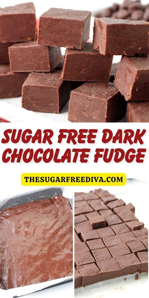 Sugar Free Dark Chocolate Fudge Recipe Dark Chocolate Fudge Recipe, Sugar Free Cake Recipes, 5 Ingredient Desserts, Sugar Free Fudge, Sugar Free Desserts Easy, Chocolate Fudge Recipe, Dark Chocolate Recipes, Dark Chocolate Fudge, Sugar Free Baking