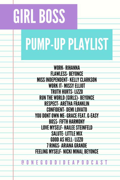 Pump yourself up for work, meetings, interviews. You are a boss babe. You go girl! 👊 #bossbabe #girlboss #playlist Girlboss Playlist, Bossy Woman, Hype Songs, Vibe Playlist, Selfcare Challenge, Work Playlist, Workout Music Playlist, Empowering Songs, Creative Home Decor Ideas