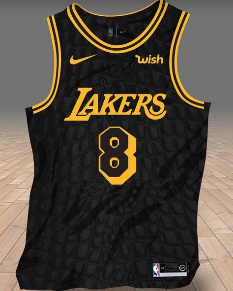 This mock-up of the rumored #Lakers special jersey by #Nike for #KobeBryant’s jerseys retirement day looks pretty sweet! All black with Black Mamba scales? Put me down to get one! 🐍🏆🏆🏆🏆🏆🏀 Black Jersey Design Basketball, Lakers Jersey Design, Sando Outfit, Air Jordan 1 Court Purple, Basketball Jersey Outfit, Nba Uniforms, Nike Shoes Blue, Lakers Shirt, Basketball Tshirt