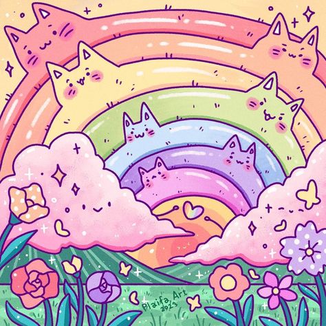 Rainbow Painting, Coloring Markers, Cats Illustration, Aesthetic Painting, Trippy Art, Cute Wallpaper Backgrounds, Kawaii Art, Pretty Art, Cat Art