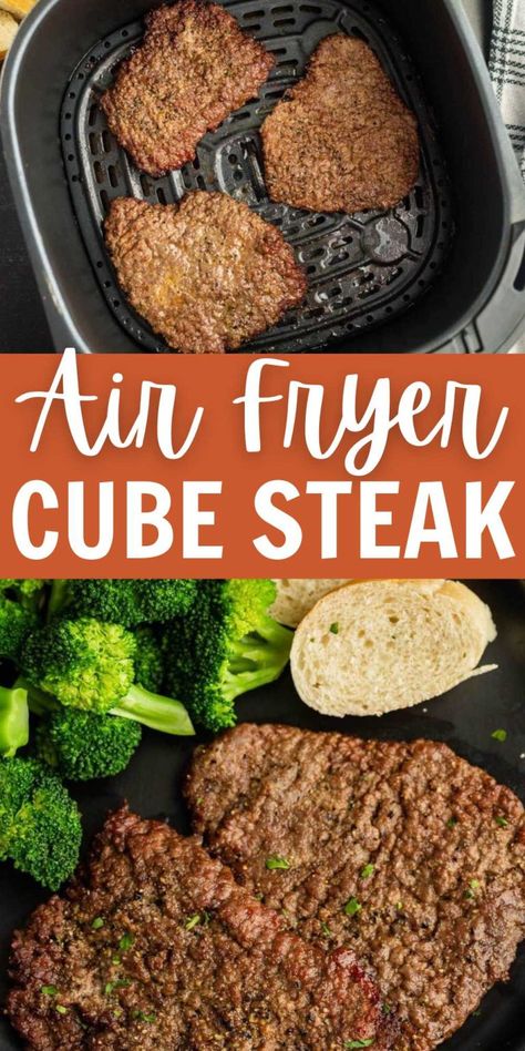 Air Fryer Cube Steak - Eating on a Dime Air Fryer Cube Steak, Pork Cube Steak Recipes, Fried Cube Steak Recipes, Steak Air Fryer, Steak In The Air Fryer, Fried Cube Steaks, Beef Cube Steak Recipes, Cube Steaks, Round Steak Recipes