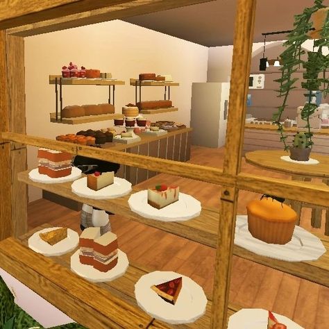 #bloxburg #roblox Bloxburg Sushi Bar, Mood Station Bloxburg, Bloxburg Bakery Ideas, Bloxburg Cafe Interior, Bloxburg Market, Bakery Bloxburg, Bloxburg Restaurant, Bloxburg Bakery, City Bloxburg