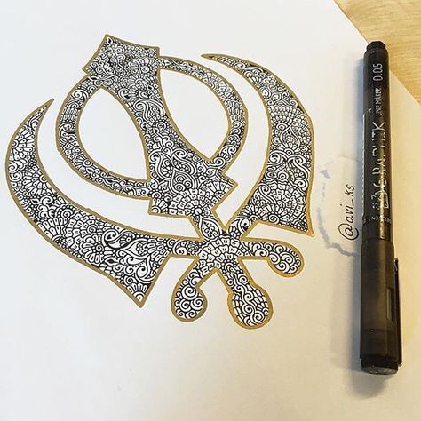 wow check out this beautiful Sikh #khanda design by @avi_ks Khanda Sahib, Zentangle Tutorial, Easy Mandala Drawing, Apple Body Shapes, Warriors Wallpaper, Guru Pics, Canvas Art Projects, Simple Mandala, Waheguru Ji